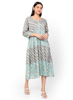 اشتري FLORAL AND STRIP PRINTED FRONT STYLED BUTTONED ARABIC KAFTAN JALABIYA DRESS في الامارات