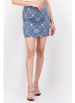 اشتري Women Floral Print Mini Skirt, White/Blue في الامارات