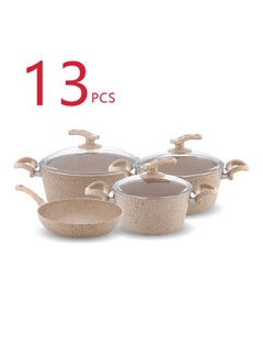 Buy 13 Pieces Cook Set Aluminum Pots And Pans - Non-Stick Surface - Bakelite Handle -Glass Lids - Pfoa Free Beige in Saudi Arabia