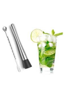 Buy Stainless Steel Cocktail Muddler and Mixing Spoon Home Bar Tool Set Create Delicious Mojitos Other Fruit Based Drinks in UAE