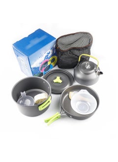 Buy Outdoor Aluminum Camping Cookware Mess Kit,Folding Cookset Camping Teapot and Pan,Non-Stick Lightweight Pots, Pans with Mesh Storage Bag for Camping, Backpacking, Outdoor Cooking and Picnic in UAE