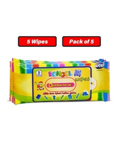 Buy Anti-Bacterial School Kids Wet Wipes - 5 Wipes Pack of 5 in UAE