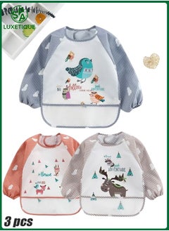 Buy 3 Pack Baby Waterproof Long-Sleeve Bibs, Toddler Art Smock Aprons for 6-36 Months, Sleeved Bibs for Infants and Toddlers in Saudi Arabia