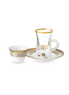 Buy 18 Piece Tea With Saudi Coffee Cup Set With Modern Golden Pattern in Saudi Arabia