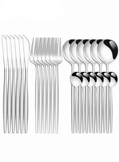 اشتري 24-Piece 410 Stainless Steel Cutlery Set silver with Knives Spoons and Forks في الامارات