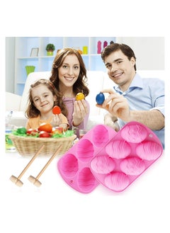 اشتري Eggs Silicone Mold 2 Pcs Chocolate Mold Half Egg Mold with 2 Wooden Hammers Chocolate Egg Mold Candy Cookie Mould Silicone Baking Mold for Party Jelly Ice Cube Chocolate في السعودية