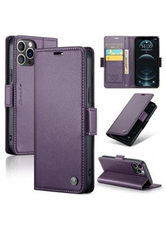 Buy CaseMe Flip Wallet Case For iPhone 12 Pro MAX RFID Blocking PU Leather Wallet Flip Folio Case with Card Holder Kickstand Shockproof Phone Cover - Purple in Egypt