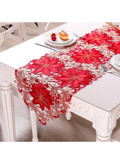 اشتري Embroidered Table Runners, Holiday Embroidered Poinsettia Holly Leaf Flower Table Runner Tablecloth Holiday Festive Dining Decor, 176*38cm في الامارات