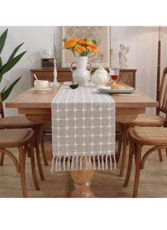 Buy Table Runner Boho Style, Burlap Linen Handmade Rustic Table Runner, 72 Inches Long Coffee Table Runner for Dining Party Holiday, Decorative for Home Dining Tea Kitchen (Khaki Check, 13*72 Inch) in Saudi Arabia