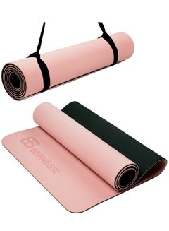 اشتري 8MM Yoga Mat with Carrying Strap Anti-Slip for Home Workout Exercises Meditation Eco Friendly, Non Skid TPE Yoga Mattres for Pilates 183x61x0.8cm Thick, Pink/Black Color في الامارات