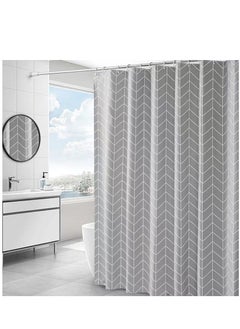 اشتري 1-Piece Waterproof EVA Shower Curtains With Plaid Pattern Grey 180x180 Centimeter في الامارات