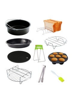 اشتري 10Pcs Air Fryer Accessory Kit Frying Baking Pan Rack Pizza Tray Pot Metal Holder Bread Bracket Cupcake Mould Set for 3.2QT-5.8QT Air Fryer في الامارات