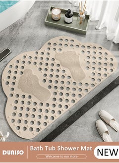 اشتري Cloud Shaped Anti Slip Bathroom Mat Shower Mat Waterproof Mat Foot Massage Mat With Drain Holes And Suction Cups 36*70cm Bath Mat For Tub, Toilet And Bathroom Floors-Khaki في الامارات