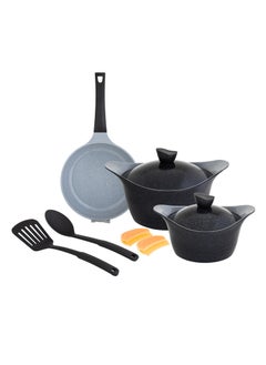 Buy Lahoya Granite Cookware Set 9 Pieces Black Color in Saudi Arabia