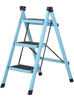 Buy 3 step steel folding ladder Blue in Saudi Arabia