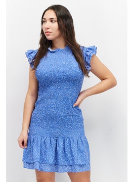 Buy Women Allover Print Mini Casual Dress, Blue in UAE