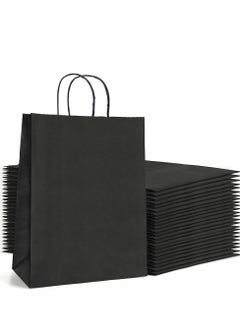 Buy Black Paper Bags - 25 Pack,  21x14x27cm, Small Gift Bags Bulk with Handles, Kraft Bags, Small Size Paper Bags with Handles for Small Business, Party Supplies in UAE