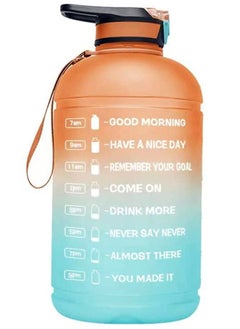 Buy 1 Gallon Sports Water Bottle Motivational with Time Marker & Straw Leak(Orange+Green) in UAE