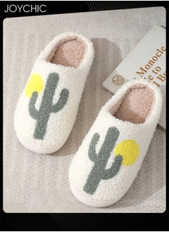 اشتري Cactus Pattern Comfortable Home Slippers Autumn and Winter Plush Warm Thick-soled Bedroom Indoor Slipper for Women Men Couple في السعودية