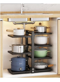 Buy Tycom Pots and Pans Organizer for Cabinet,Kitchen Organizer and Storage Rack space Saving Stand with Adjustable Dividers 7 Layer Double Sided With Panel Black in UAE