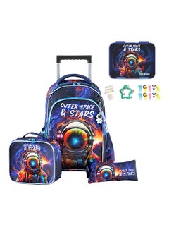 اشتري Eazy Kids 18Inch Set of 4 Trolley School Bag with Bento Lunch Box Lunch Bag and Pencil Case - Outer Space Blue في الامارات