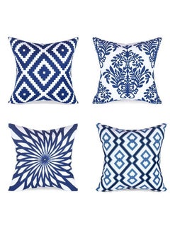 Buy 4-pieceThrow Pillow case Set , with Blue and White Porcelain Embroidery Geometric Design Sofa cover Suitable for Home Office in UAE