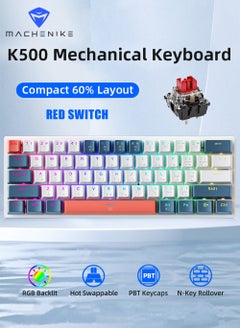 Buy 61 Keys Wired Gaming Keyboard Mini Mechanical Keyboard Hot-Swappable With Red Switch RGB White Color in Saudi Arabia