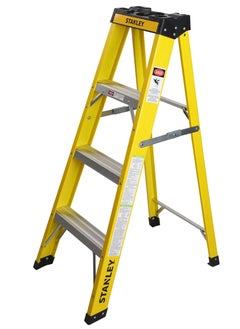 Buy STANLEY Step Ladder | 3 Steps Fibre Ladder | Anti Slip Steps | Non-Slip Rubber Edge Guards | 150 KG Loading Capacity | EN131 Approved in UAE