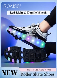 Buy Kids Unisex Double Wheel Roller Skates Shoes LED Light Multimode Adjustable Rechargeable Sneakers for Children Boys and Girls Outdoors Luminous Shoes with Multifunction Detachable Roll Wheels in UAE