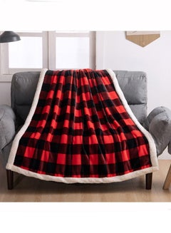 اشتري Sherpa Black Red Checker Plaid Pattern Decorative Soft Comfortable Lightweight Fuzzy Throw Blanket for Couch Sofa Bed 130x150cm في السعودية