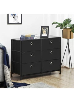 Buy SONGMICS 3-Tier Dresser, Storage Unit with 6 Easy Pull Fabric Drawers, Metal Frame, and Wooden Tabletop, for Closet, Nursery, 31.5", Black in UAE