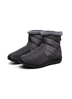 Buy Women Mid Tube Thickened Anti Slip Rear Zipper Cotton Boots Black in UAE