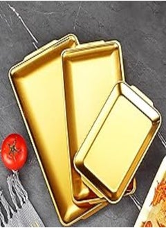 اشتري VAODO Stainless Steel Serving Platters, Rectangular Metal Snack Food Tray with Handles for Camping, BBQs, Parties, Buffets, Appetizer Serving or Ornament Organizing, Gold, 3 Pcs في مصر