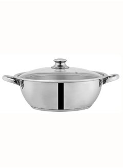 Buy SONEX Mega Wok/Kadai, 30 cm (6 Ltr) Stainless Steel – Glass Lid with Steam Vent, Durable Handles, Sandwich Bottom for Even Heating, Sleek Modern Design for Efficient and Stylish Cooking in UAE