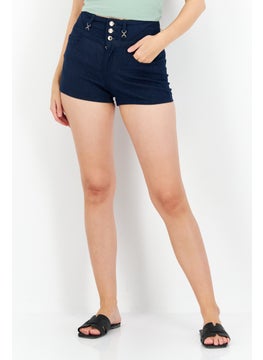 Buy Women Textured Denim Shorts, Navy in UAE