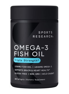 اشتري Triple Strength Omega 3 Fish Oil -EPA & DHA Fatty Acids from Wild Alaskan Pollock - Heart, Brain & Immune Support for Men & Women - 1250 mg, 180 Softgel في الامارات