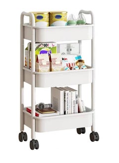 اشتري Kitchen Storage Shelf Cart Fruit Vegetable Rack Pantry Trolley Basket 3 Tier Plastic for Kitchen Livingroom Cabinet Cart (White) في الامارات