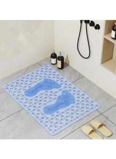 اشتري SYOSI Non-Slip Shower Safety Mat, Non-Slip Shower Floor Mat for Bathers Exfoliating Foot Massage Bath Mat 27.6''x19.7'' Shower Foot Scrubber with Superior Grip Suction Cups Drain Holes (Blue) في السعودية