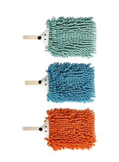 Buy Hand Drying Towel with Button Hanging Loop for Bathroom and Kitchen | Funny Microfiber Chenille Hand Towel Cute Animal Hedgehog Style Absorbent Fast (3 Pack) in Saudi Arabia