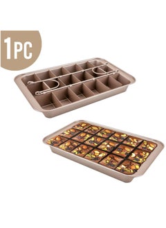 Buy Non Stick Brownie Trays for Baking with Dividers, 18-Cavity Brownie Pan Precut Slices, Carbon Steel Brownie Baking Tray Removable Champagne Gold for Cupcake Cake Muffin Pizzas in UAE