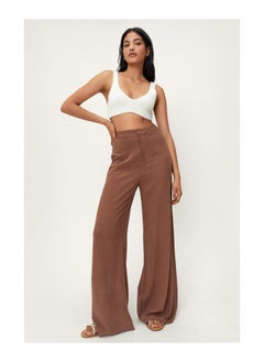 Buy Linen High Waist Wide Leg Trousers in UAE