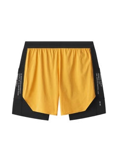 Buy 2024 New Mens Shorts Summer Outer Wear American Double-Layer Sports Shorts Mens High Waist Running Quick-Dry Pants ADK5 Yellow in Saudi Arabia