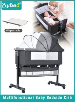 Buy 4-in-1 Baby Bedside Crib, Folding Baby Bassinet,Infant Cots, Portable Babies Bed Adjustable Infant Sleeper With Mosquito Net, Diaper Changing Table, Mattress & Storage Basket in Saudi Arabia