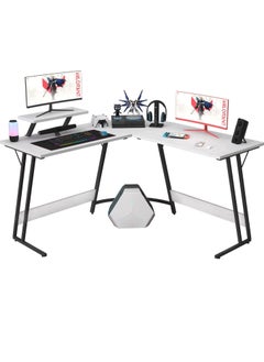 Buy L Shaped Gaming Desk Computer Corner Desk PC Gaming Desk Table with Large Monitor Riser Stand for Home Office Sturdy Writing Workstation (Classical White, 51 Inch) in Saudi Arabia