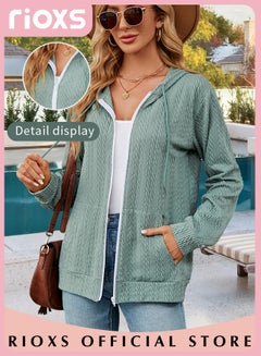 Buy Women's Knitted Cardigan Sweater Hooded Zipper Knitted Coat Sweater Soft and Warm Solid Color Coat for Autumn And Winter in UAE