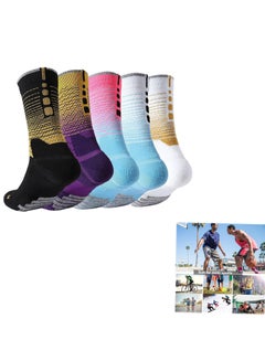 اشتري Sports Socks, 5 Pairs of Men's Basketball Socks Outdoor Sports Colorful Trendy Mid-calf Soccer Socks High Elasticity Compression Player Socks for Outdoor Competition Team Leggings في الامارات
