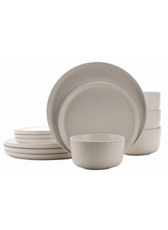 Buy RECTORY 12-Pieces Stoneware Dinnerware Set, Dinner Set, Kitchen Dinnerware Ceramic Crockery Set, Dinner Service Set for 4, Include 26.8cm Dinner Plate, 21.5cm plate and Cereal Bowl in UAE