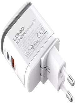 Buy LDNIO A2423C Fast Charger 25W With 2 Ports PD+QC3.0 , Night Lamp , Compatible With All Devices , With Type-C Cable - White in Egypt