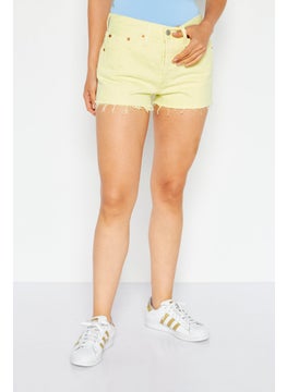 Buy Women Solid Denim Shorts, Lime in UAE