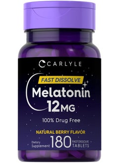 Buy Melatonin 12 Mg Fast Dissolve 180 Tablets Nighttime Sleep Aid Natural Berry Flavor Vegetarian, Non-Gmo, Gluten Free in Saudi Arabia